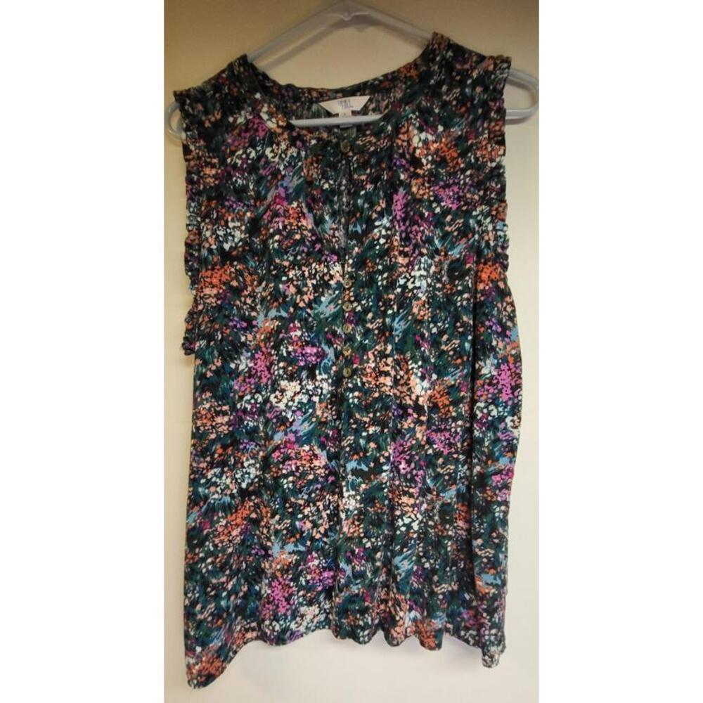 Time and Tru Women's floral sleeveless top large green speckled pink white orang